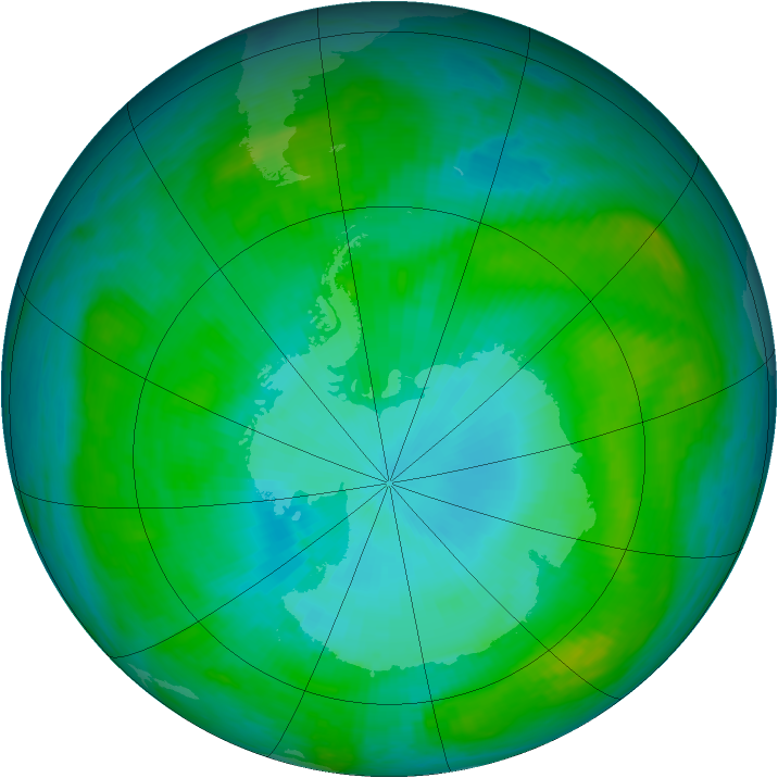 Antarctic ozone map for 29 January 1984